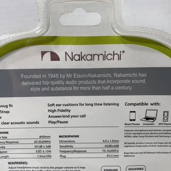 Nakamichi Amplified Stereo Headphones Wired Mic Remote Green Adjustable NWT - Picture 12 of 16